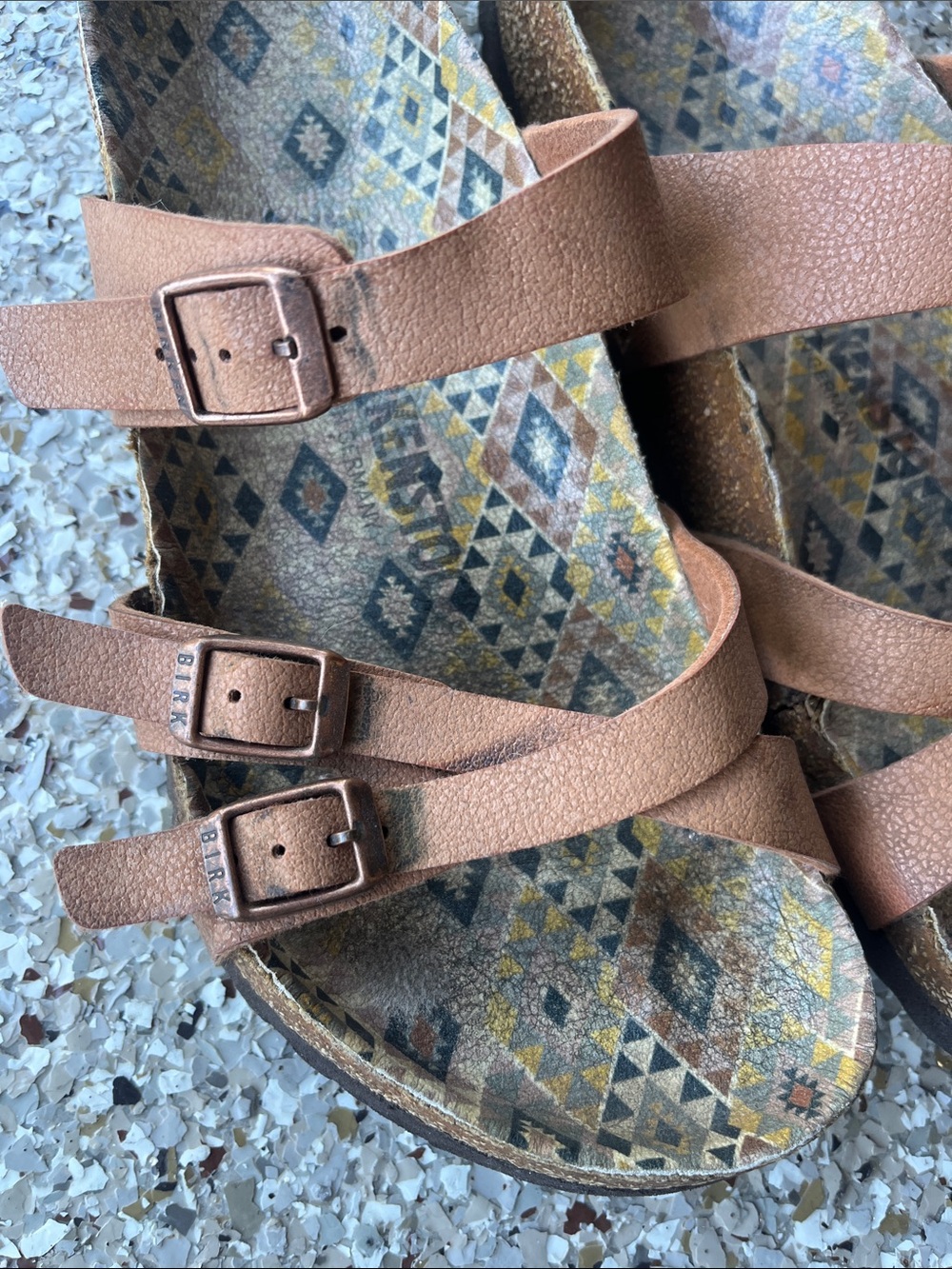 Birkenstock Brown Leather Strappy Sandals with Patterned Footbed - Picture 7 of 8